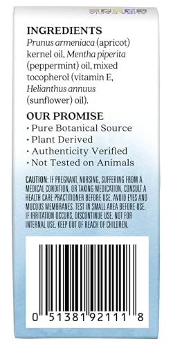 Aura Cacia peppermint roll-on on the wrist delivers revitalizing, mess-free uplift.