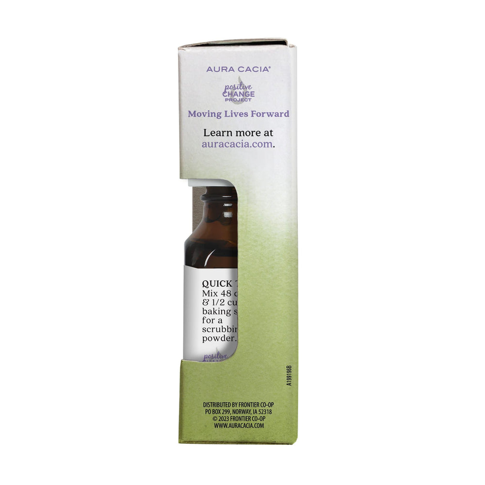 Close up of Aura Cacia Tea Tree Oil label