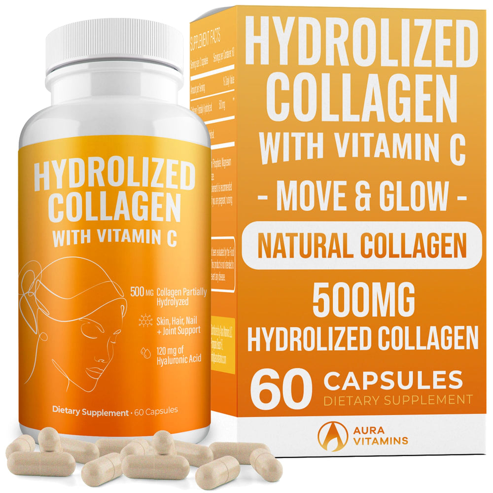 AURA VITAMINS Hydrolyzed Collagen Powder bottle on white background
