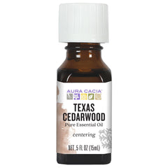 Aura Cacia Texas Cedarwood essential oil bottle with label