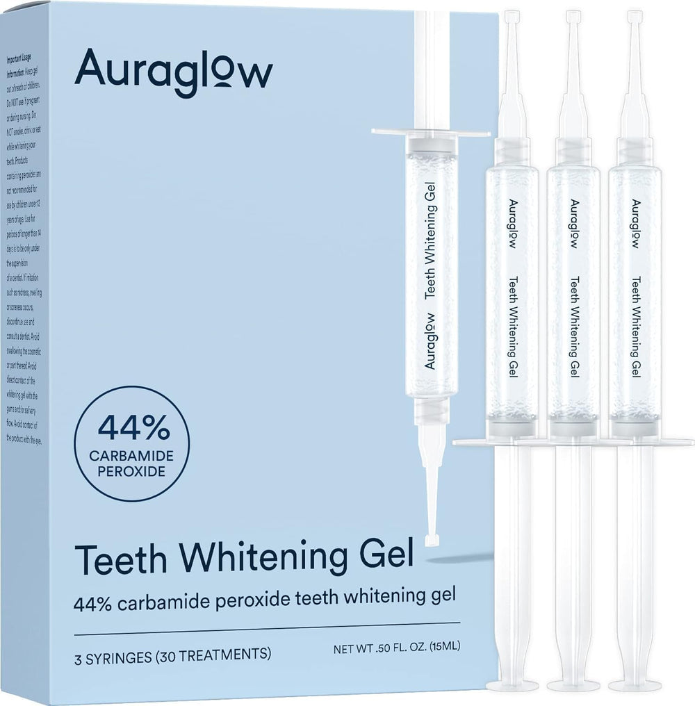 Auraglow 44% teeth whitening gel syringe refill pack with 3x5ml syringes