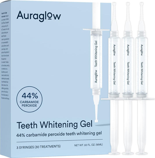 Auraglow 44% teeth whitening gel syringe refill pack with 3x5ml syringes