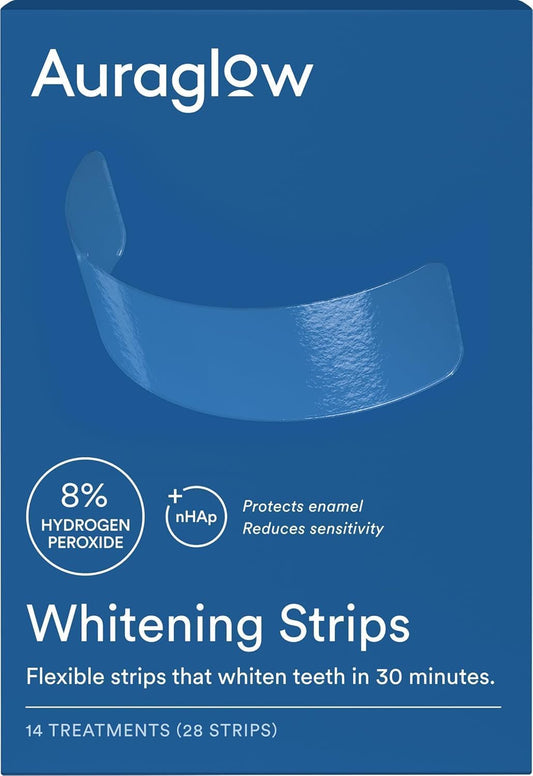 Auraglow Mint Teeth Whitening Strips package with 28 strips