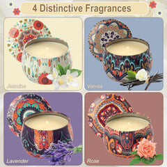 Four fragrance jars with elegant artwork in the Auralome gift set