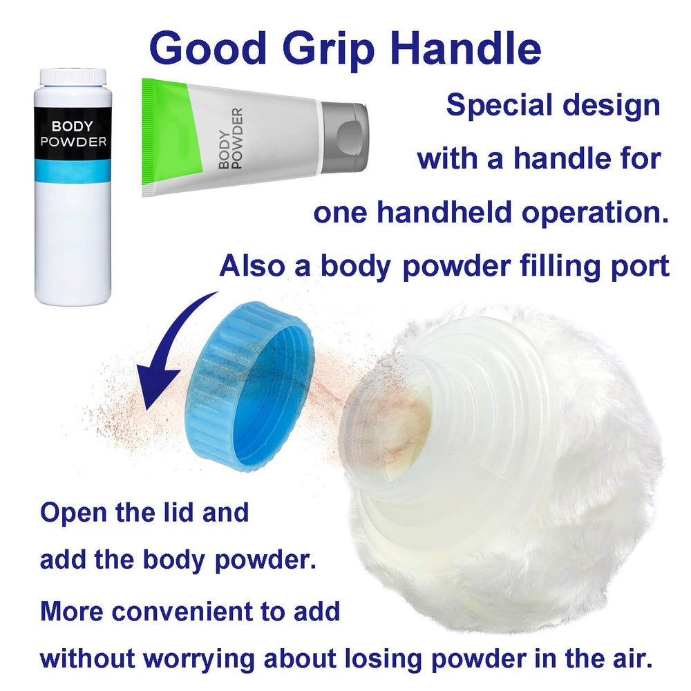 AURASIN puff with handle for easy one-handed use.
