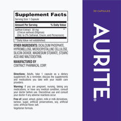 Label showing Saffron 30 mg per capsule