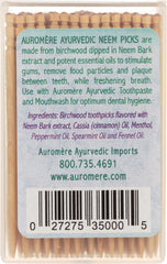 Birchwood toothpicks infused with neem bark extract and essential oils