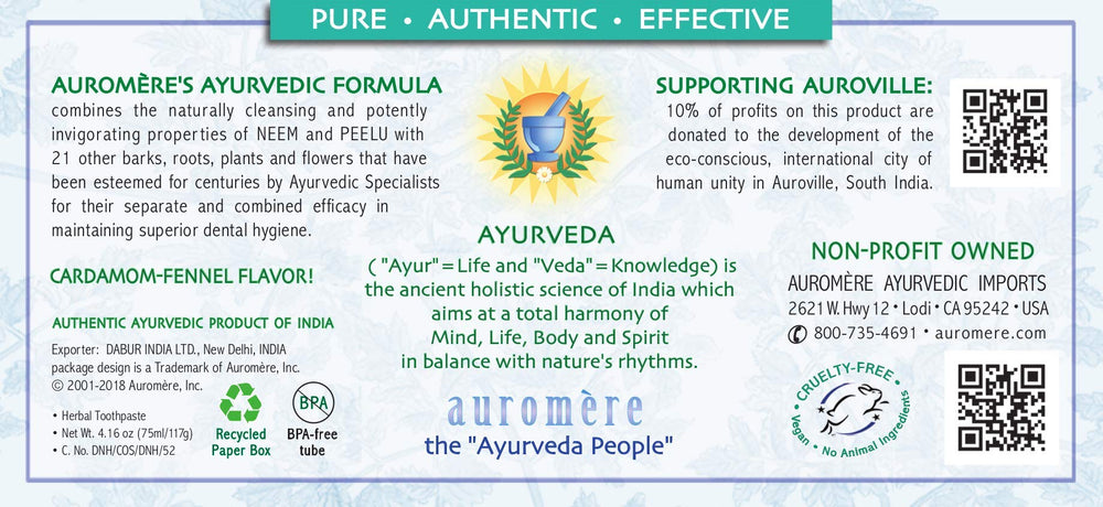 Cardamom and fennel flavored Ayurvedic toothpaste with Neem and Peelu extracts