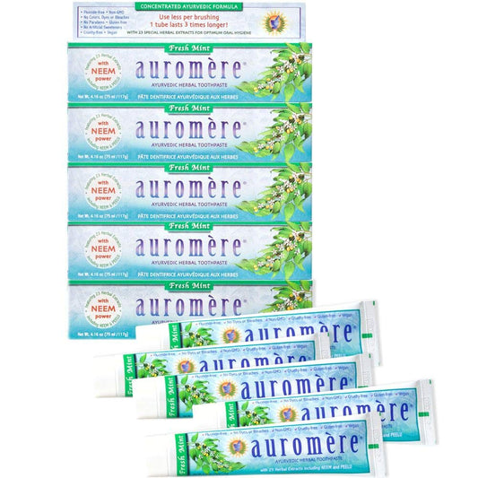 Front view of Auromere Fresh Mint Ayurvedic Toothpaste tube (4.16 oz)