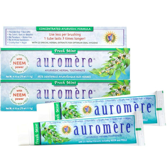 Auromere Ayurvedic Herbal Toothpaste Fresh Mint 4.16 oz – 2 Pack packaging