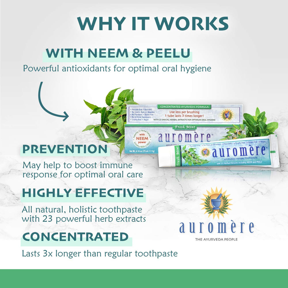 Neem and Peelu herbal ingredients for Auromere toothpaste