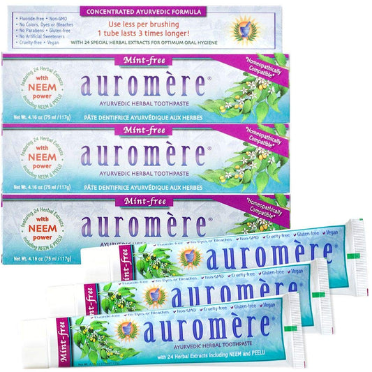 Auromere Mint Free Ayurvedic Toothpaste 4.16 oz tube with Neem & Peelu – 1 of 3 in a 3-pack