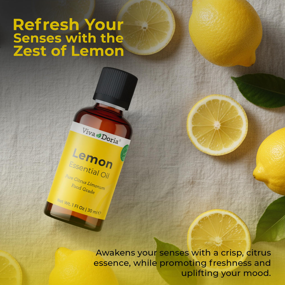 Label showing 100% pure lemon essential oil
