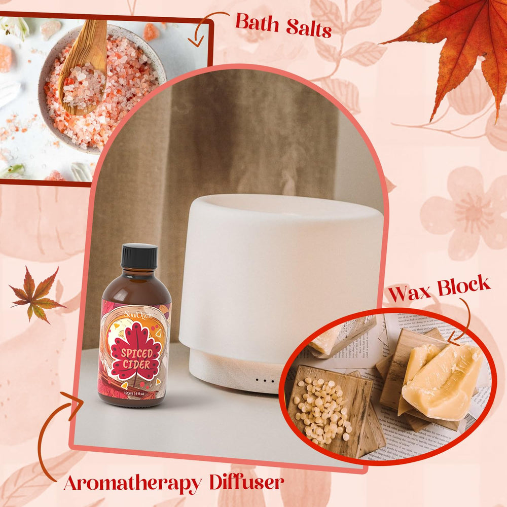 Spa setup with diffusers and autumn Spiced Cider essential oil