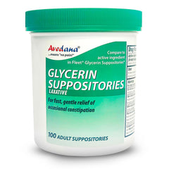 AVEDANA USP 2g glycerin suppositories pack with 100-count box for convenient at home relief