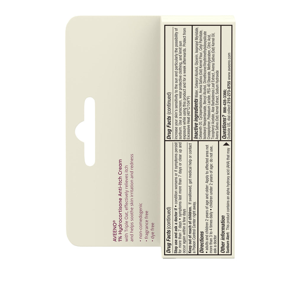 Aveeno 1-ounce hydrocortisone cream tube for convenient use.