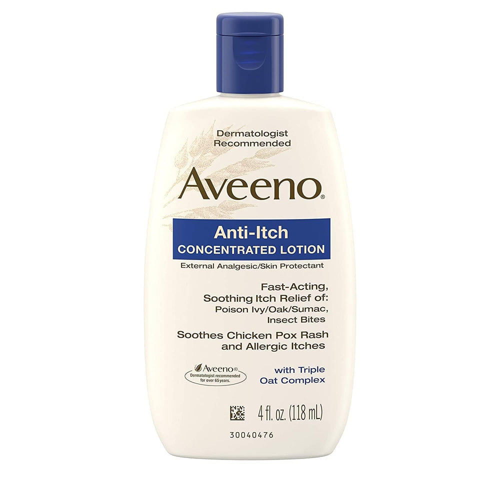 Aveeno branding on label signals dermatologist-recommended skin care choice.