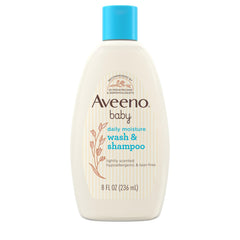 Aveeno Baby Daily Moisture 2-in-1 Wash & Shampoo front view with 8 oz bottles (pack of 2)