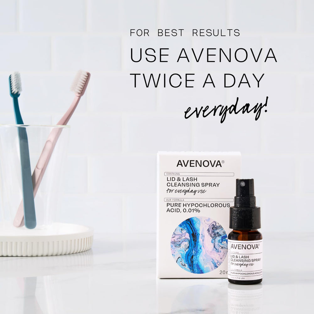 Avenova glass bottle contrast to prevent plastic leaching.