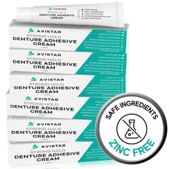 Avistar extra strong denture adhesive cream tube and six-pack package