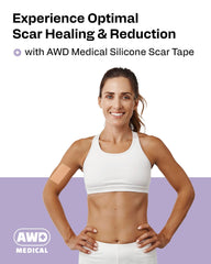 AWD Medical scar tape applied over a healing area to reduce irritation.