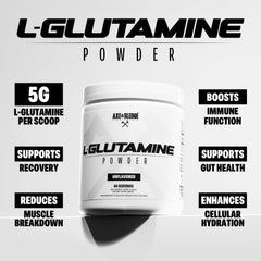 Close-up of 5g L-Glutamine per serving on label
