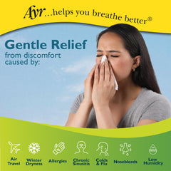 AYR Saline Nasal Gel membrane-friendly formula shown as gentle moisturization.