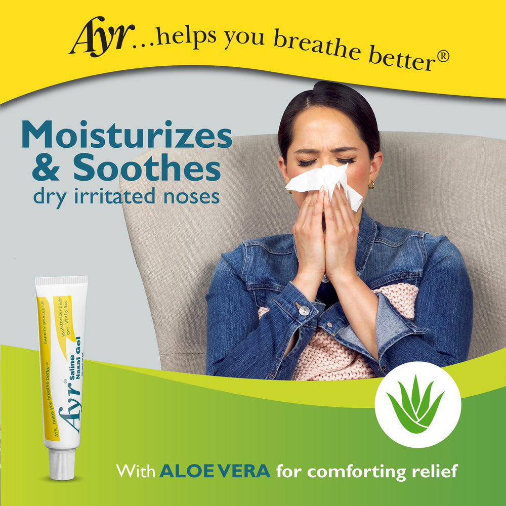 AYR Saline Nasal Gel packaging-back view highlights compact packaging.