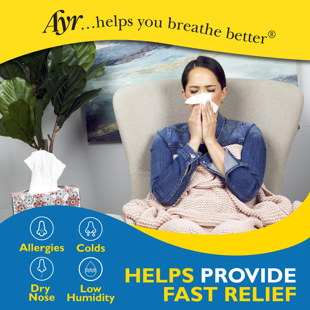 AYR Saline Nasal Mist washes mucus and allergens for clearer passages.