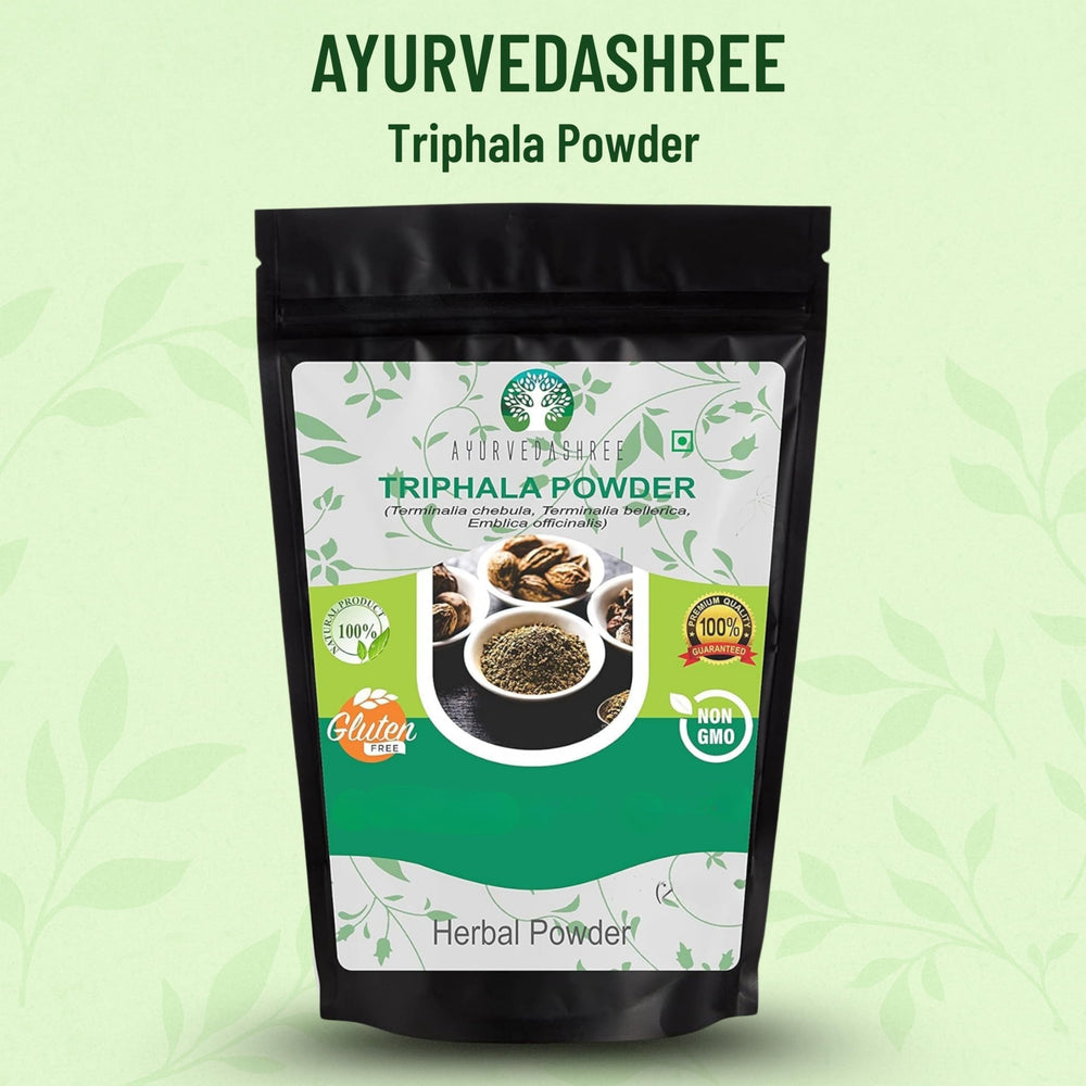 Triphala powder jar label close-up