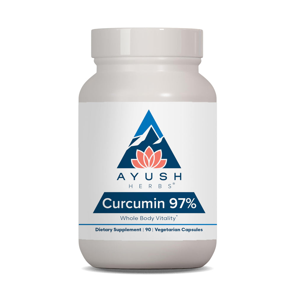 Ayush Herbs Curcumin 97% bottle front with 90 vegetarian capsules