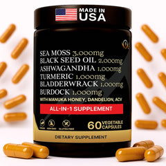 Product bottle and capsules on white background