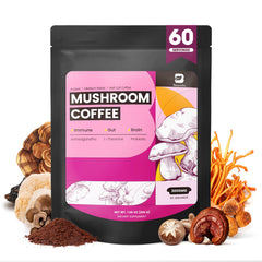 Front packaging of B BEWORTHS Mushroom Coffee with 10-mushroom blend