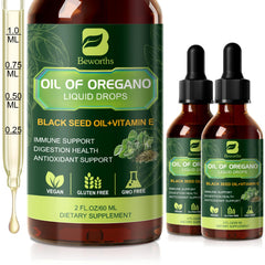 Bottle of B Beworths Oregano Oil Drops 4 oz with dropper