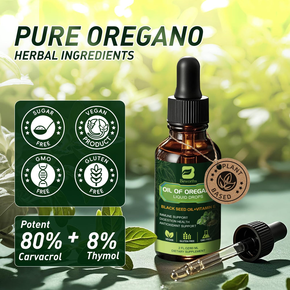 Ingredient list: oregano oil, black seed oil, vitamin E