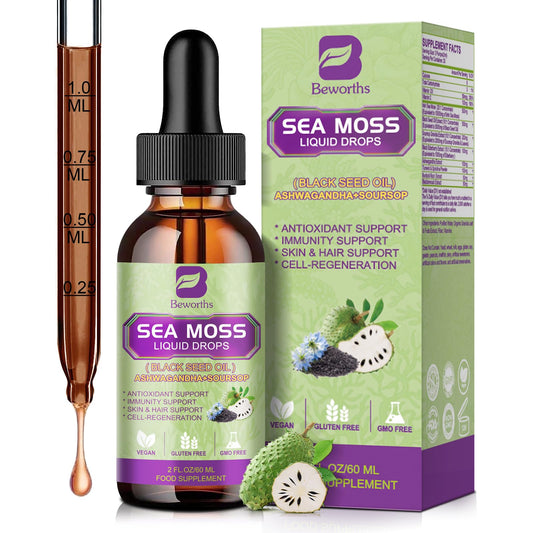 B BEWORTHS Sea Moss Liquid Drops bottle on white background