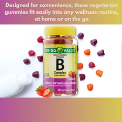 Nutrition facts panel for B Complex Gummies Strawberry 70 Count