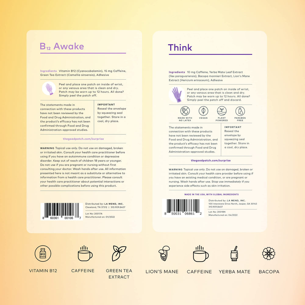 Close-up of B12 Awake patches label and design