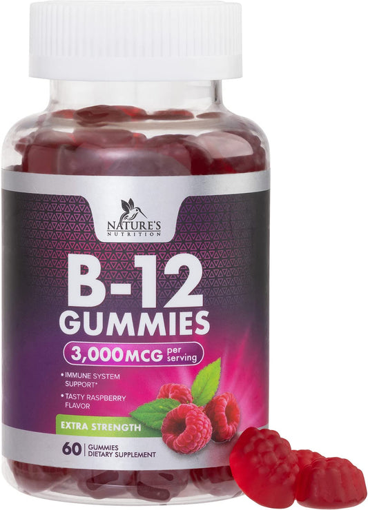 Front label of B12 Energy Gummies bottle 3000 mcg