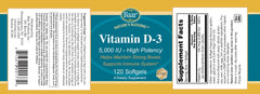 Close-up of Baar Vitamin D-3 Softgels 5000 IU bottle