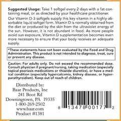 Dosage chart for Baar Vitamin D-3 Softgels 5000 IU