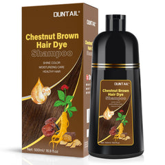 Bablabear DUNTAIL chestnut brown hair dye shampoo bottle shows gray hair coverage.