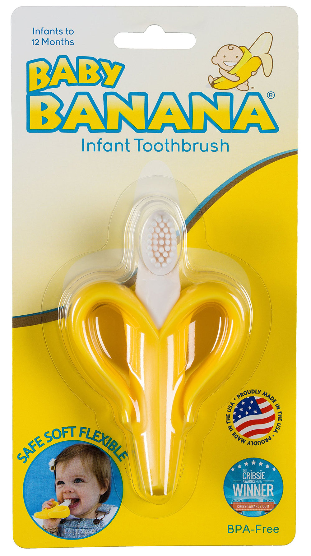 Toddler brushing with Baby Banana toothbrush