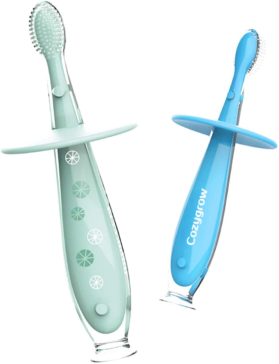 Two-pack baby toothbrush with suction base - front view