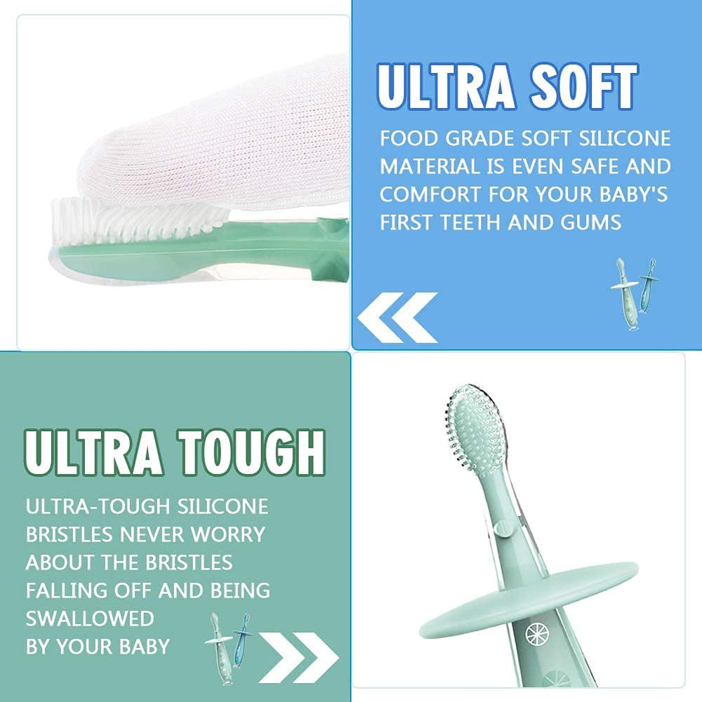 Close-up of ultra-soft silicone bristles on baby toothbrush