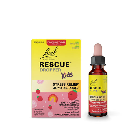 Bach RESCUE Kids Dropper bottle with natural strawberry flavor for children (10 mL).