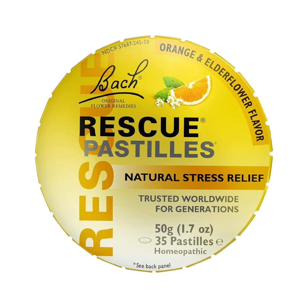 Bach Rescue Pastilles tin with orange and elderflower lozenges