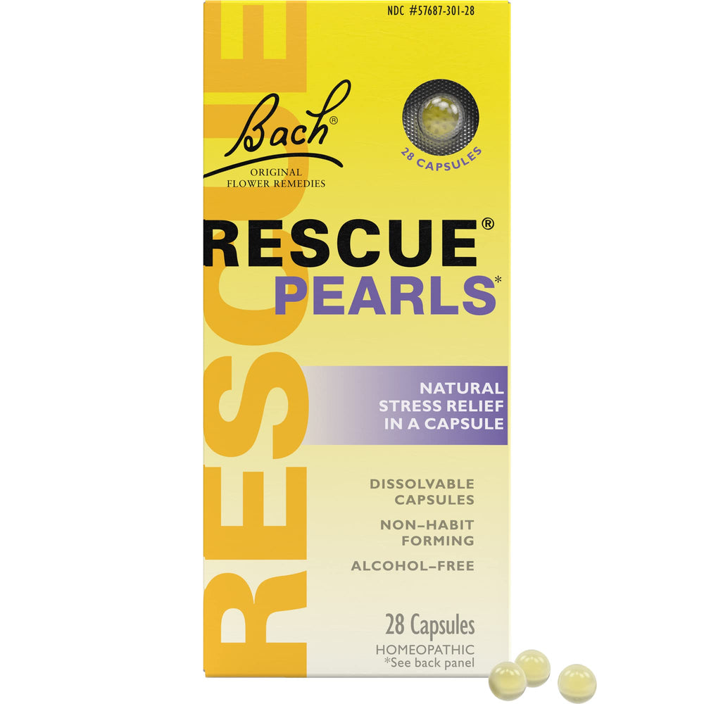 Bach Rescue Pearls bottle with orange vanilla flavored capsules
