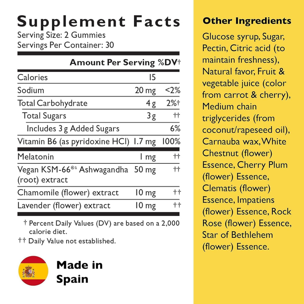Ingredients panel for BACH RESCUE PLUS Sleep & Stress Gummies