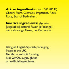 Label showing ingredients and 5-flower essence blend